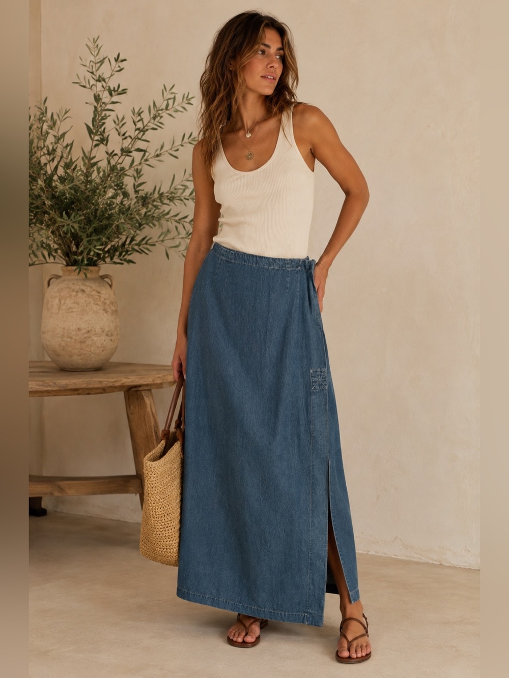 Claudio Agnelli Milano Vintage Denim Wrap Midi Skirt Size 14
